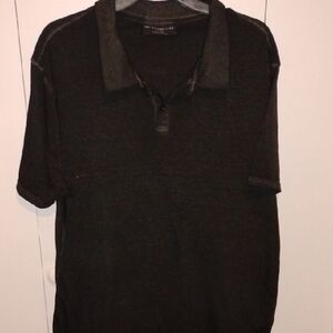No Boundaries Men's Dark Brown Polo with Contrast Collar